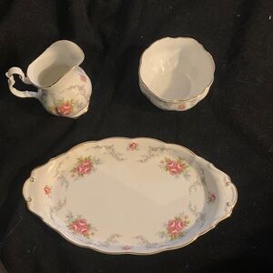 Royal Albert Pink and Gold Floral Tranquility set of 3 Serveware Set